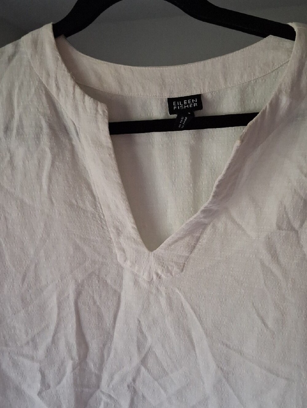 Eileen Fisher Ivory Linen V-Neck Tunic Top - Picture 4 of 8